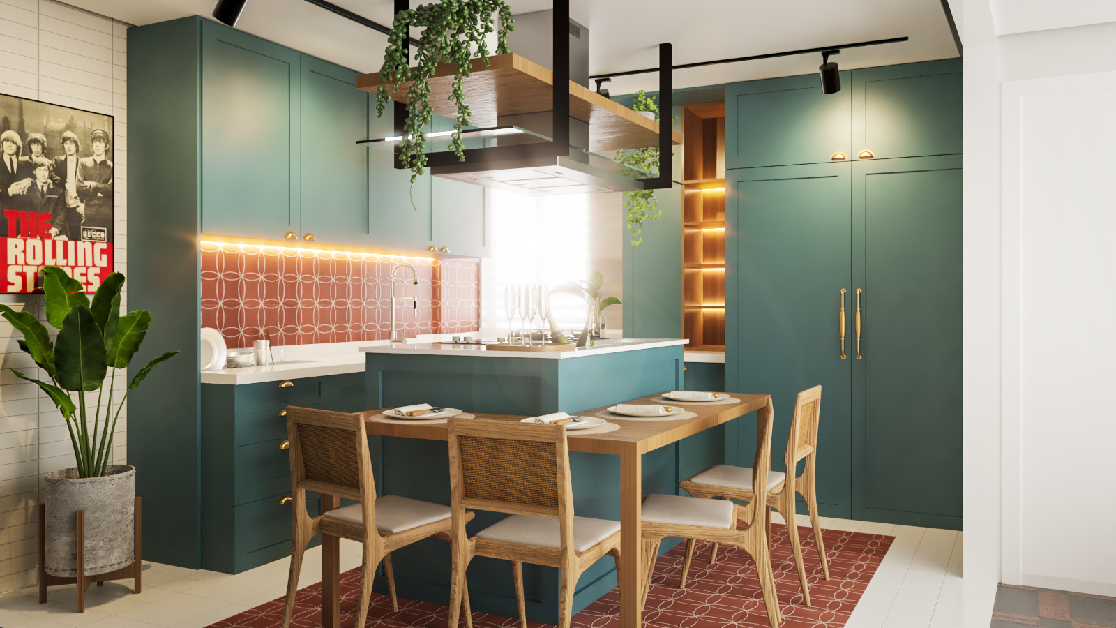 Apartamento Gallagher — cozinha em marcenaria verde-petróleo